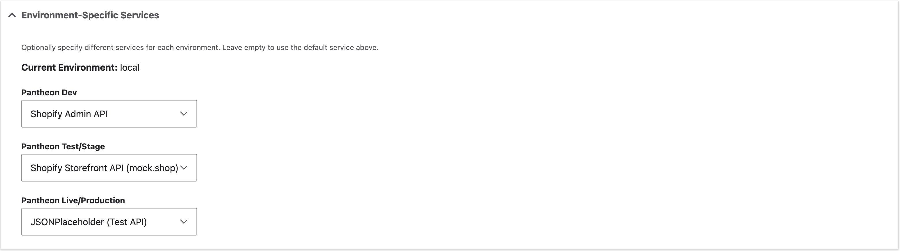 Environment-Specific Services UI